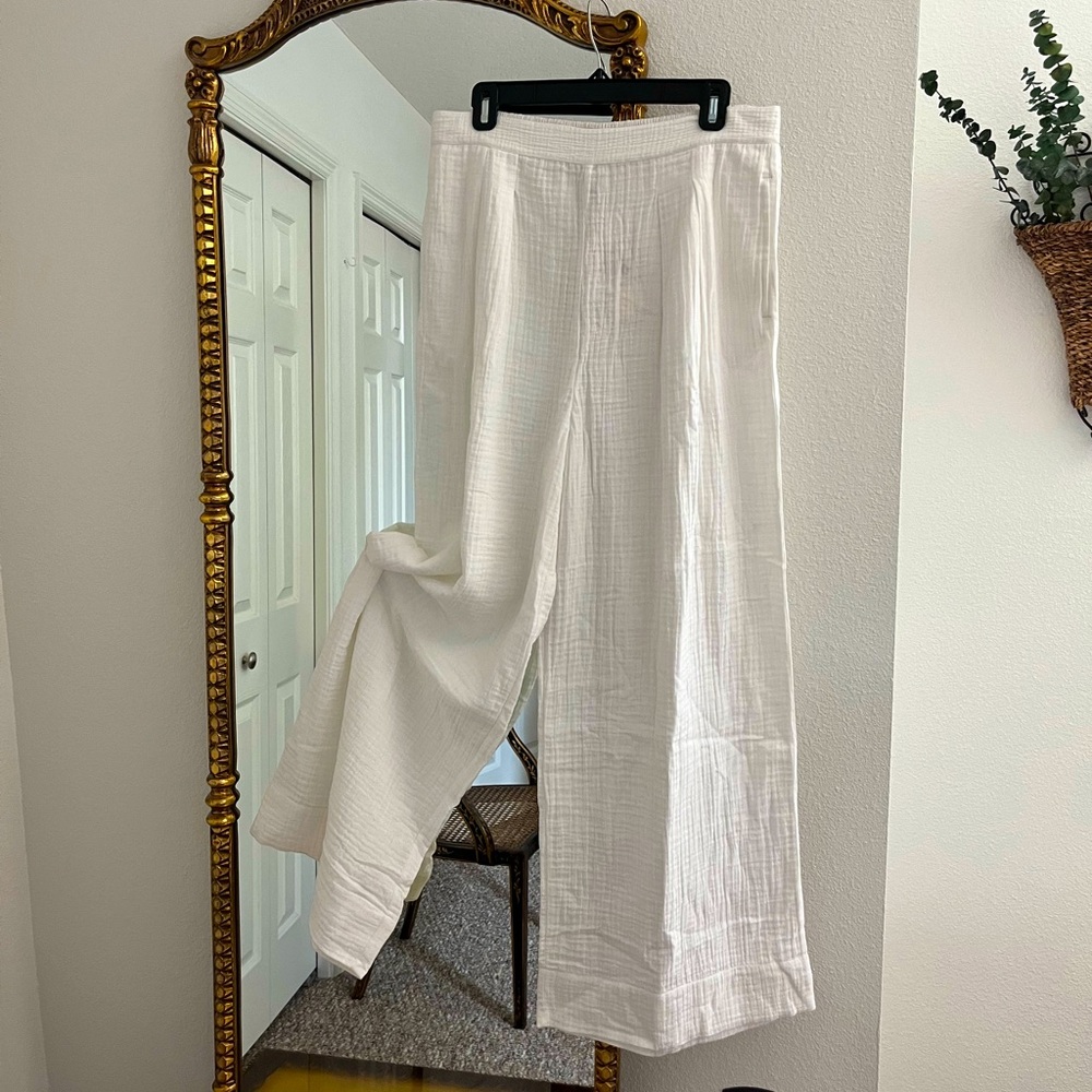 FIGUE NWT White Cotton/Gauze, “The Perfect Comfy Pant” 100%Cotton/Organic. Sz L